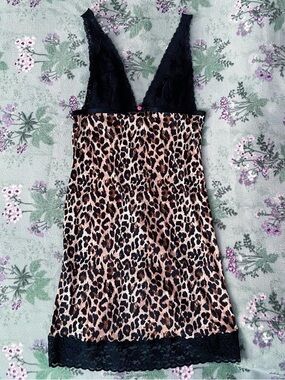 Victoria’s Secret Y2K Leopard Print Babydoll Lace Mini Slip Dress Tank 🐆🤎🖤